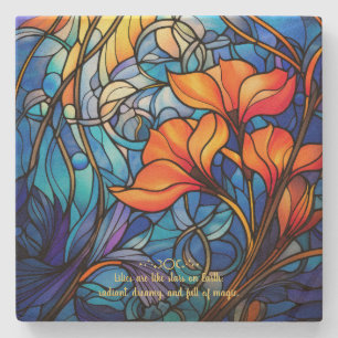 Create Your Own Stained Glass Orange Sunset Lilies Stone Coaster