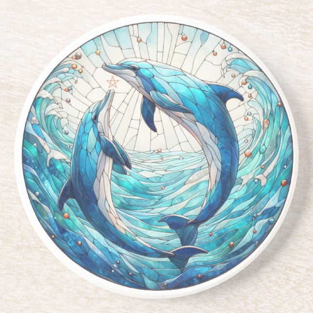 Create Your Own Stained Glass Radiant Dolphins Coaster (Front)