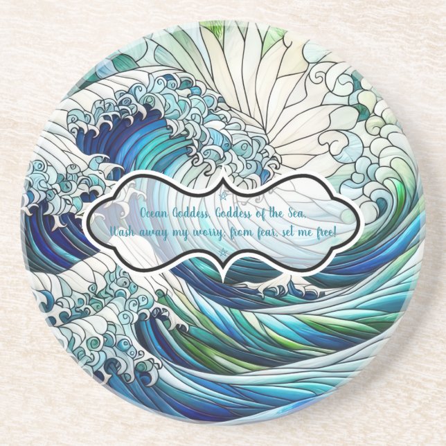 Create Your Own Stained Glass Radiant Ocean Wave Coaster (Front)