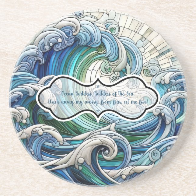 Create Your Own Stained Glass Radiant Wavy Ocean Coaster (Front)