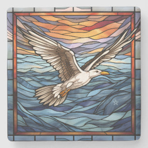 Create Your Own Stained Glass Seagull Ocean Stone Coaster