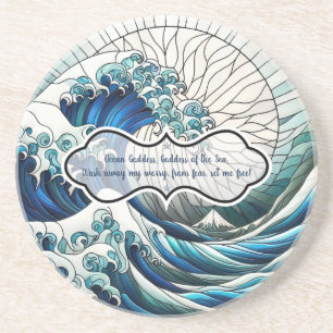Create Your Own Stained Glass Sunny Wavy Ocean Coaster