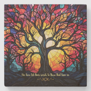 Create Your Own Stained Glass Sunset Valley Forest Stone Coaster