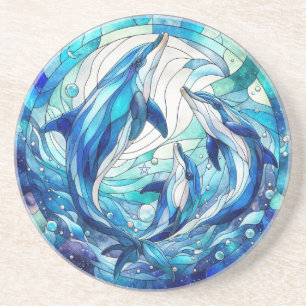 Create Your Own Stained Glass Three Dolphins Coaster