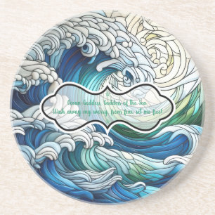 Create Your Own Stained Glass Wavy Ocean Sunshine Coaster