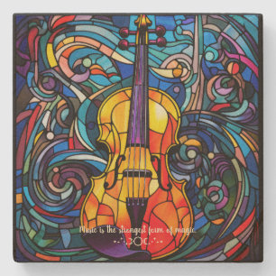 Create Your Own Stained Glass Winter Sunset Violin Stone Coaster