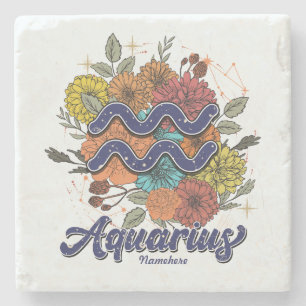 Create Your Own Starry Floral Aquarius Stone Coaster
