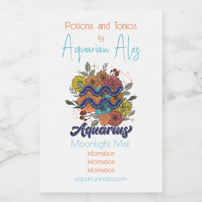 Create Your Own Starry Floral Aquarius Wine Label (Single Label)