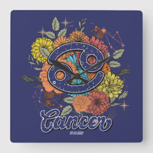 Create Your Own Starry Floral Cancer Zodiac Square Wall Clock