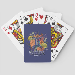 Create Your Own Starry Floral Gemini Zodiac Playing Cards