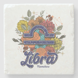Create Your Own Starry Floral Libra Stone Coaster