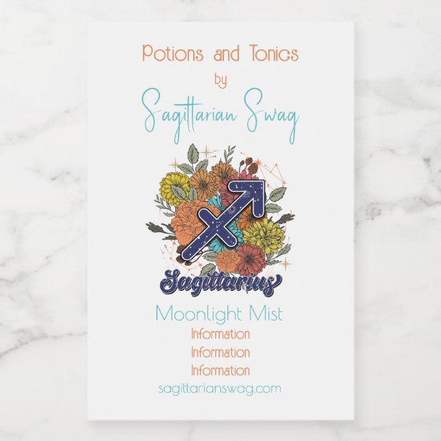 Create Your Own Starry Floral Sagittarius Wine Label (Single Label)