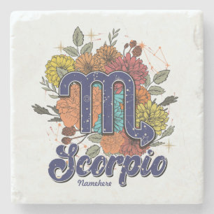 Create Your Own Starry Floral Scorpio Stone Coaster