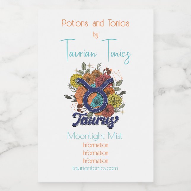 Create Your Own Starry Floral Taurus Zodiac Wine Label (Single Label)