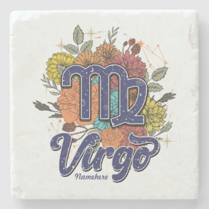 Create Your Own Starry Floral Virgo Stone Coaster