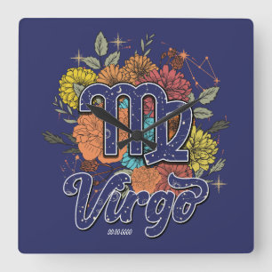Create Your Own Starry Floral Virgo Zodiac Square Wall Clock