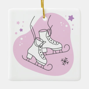 Create Your Own Starry Ice Skates Pink Christmas Ceramic Ornament