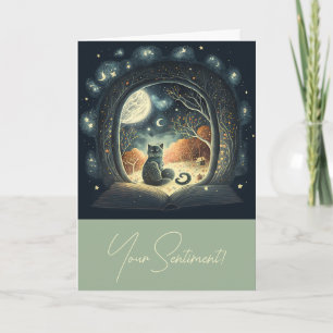 Create Your Own Starry Mystical Black Cat Holiday Card