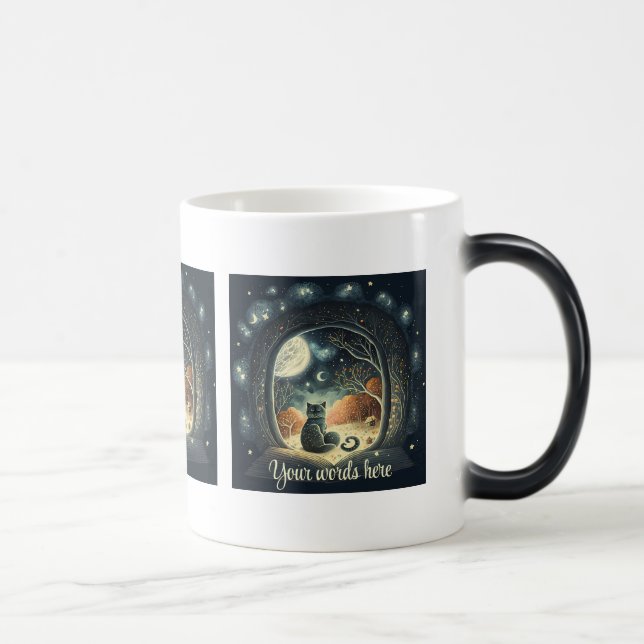Create Your Own Starry Mystical Black Cat Magic Mug (Right)
