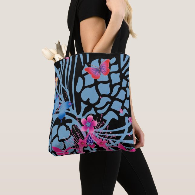 Create Your Own Stylish Black All-Over Print Tote Bag (Close Up)