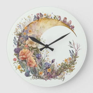 Create Your Own Summer Garden Floral Crescent Moon Large Clock