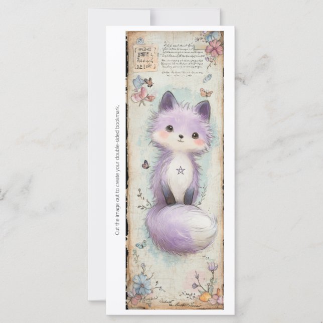 Create Your Own Sweet Purple Fox Bookmark Card (Front)