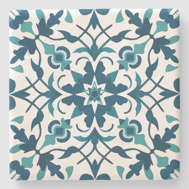Create Your Own Teal Blue Talavera Style Stone Coaster (Front)