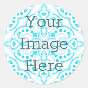 Create Your Own Teal Blue Watercolor Medallion Classic Round Sticker