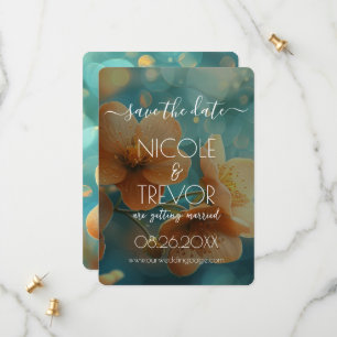 Create Your Own - Teal Bokeh Orange Flowers Save The Date