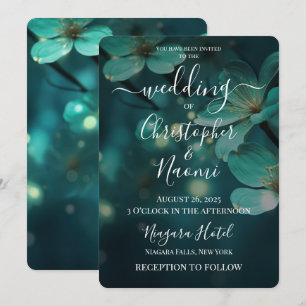 Create Your Own Teal Flowers & Lights Wedding Invitation