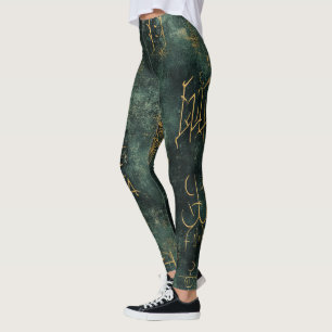 Create Your Own Teal Gold Arcane Scribbles Black Leggings