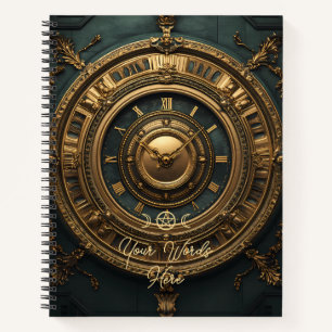 Create Your Own Teal Gold Clock Steampunk Notebook