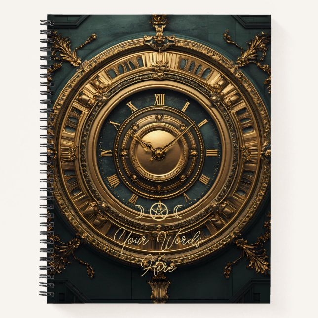 Create Your Own Teal Gold Clock Steampunk Notebook (Front)