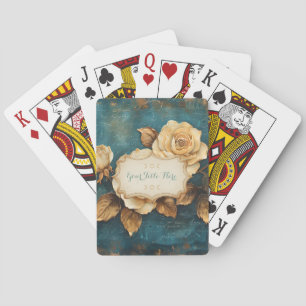 Create Your Own Teal & Gold Roses Love Letter Playing Cards