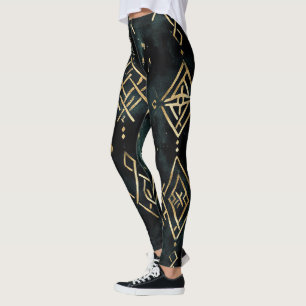 Create Your Own Teal Gold Symbols Black Leggings