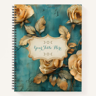 Create Your Own Teal & Golden Peach Rose Spray Notebook