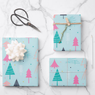 Create Your Own Teal Pastel Xmas Pattern Wrapping Paper Sheet