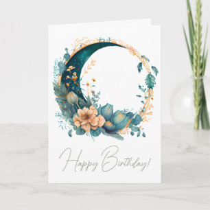 Create Your Own Teal & Peach Floral Moon Holiday Card