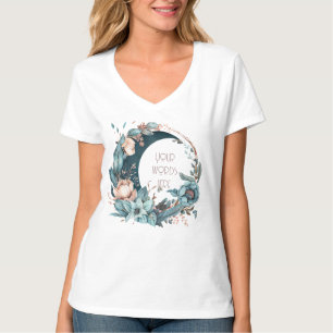 Create Your Own Teal & Peach Floral Moon T-Shirt