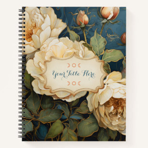 Create Your Own Teal Peach & Yellow Roses Floral Notebook