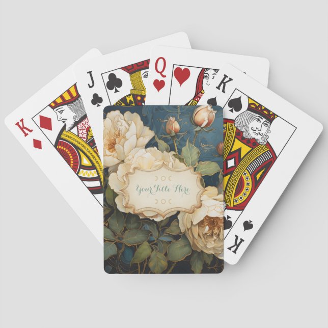 Create Your Own Teal Peach & Yellow Roses Floral Playing Cards (Back)