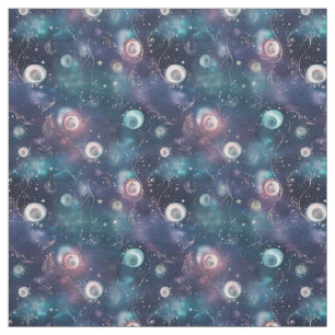 Create Your Own Teal Pink Floral Galaxy Spirals Fabric