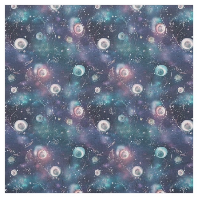 Create Your Own Teal Pink Floral Galaxy Spirals Fabric (Swatch)