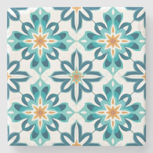 Create Your Own Teal Seafoam Yellow Faux Talavera Stone Coaster