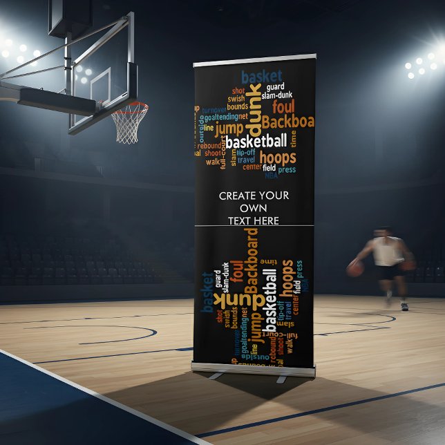 Create your own text here retractable banner (Level up your game! 🏀 Custom basketball banners for events, gyms, and banquets. #AchempongSports)