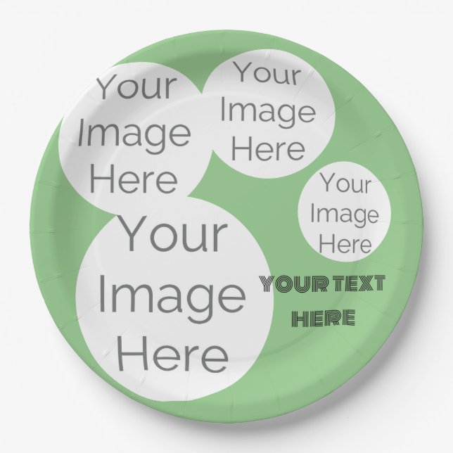 create your own text template green photo  paper plate (Front)