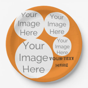 create your own text template orange photo paper plate