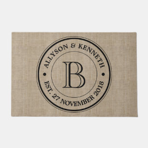 Create Your Own Trendy Burlap Retro Logo Monogram Doormat