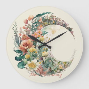 Create Your Own Tropical Floral Crescent Moon Large Clock