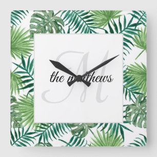 Create Your Own Tropical Palm Beach House Name Square Wall Clock